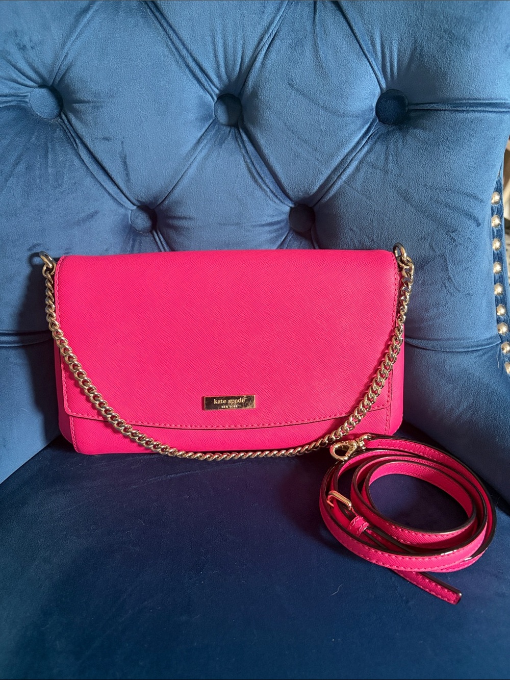 kate spade Hot Pink Saffiano Crossbody with Gold-tone Chain